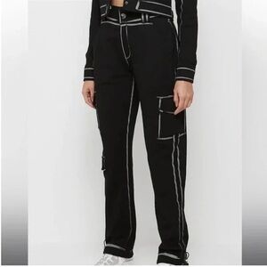Maniere De Voir Women's Black Cargo Pockets Scribble Print Jogger Pants Size 10